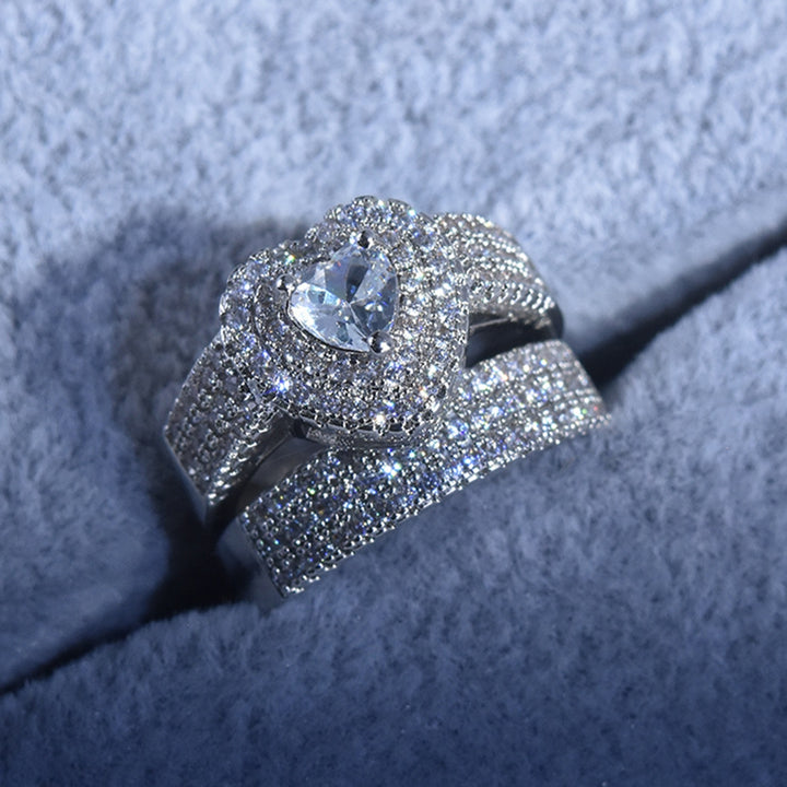 2Pcs/Set Bridal Rings Rhinestone Shiny Luxury Geometric Exquisite Jewelry Gift Charming Lover Heart Shape Promise Rings Image 4