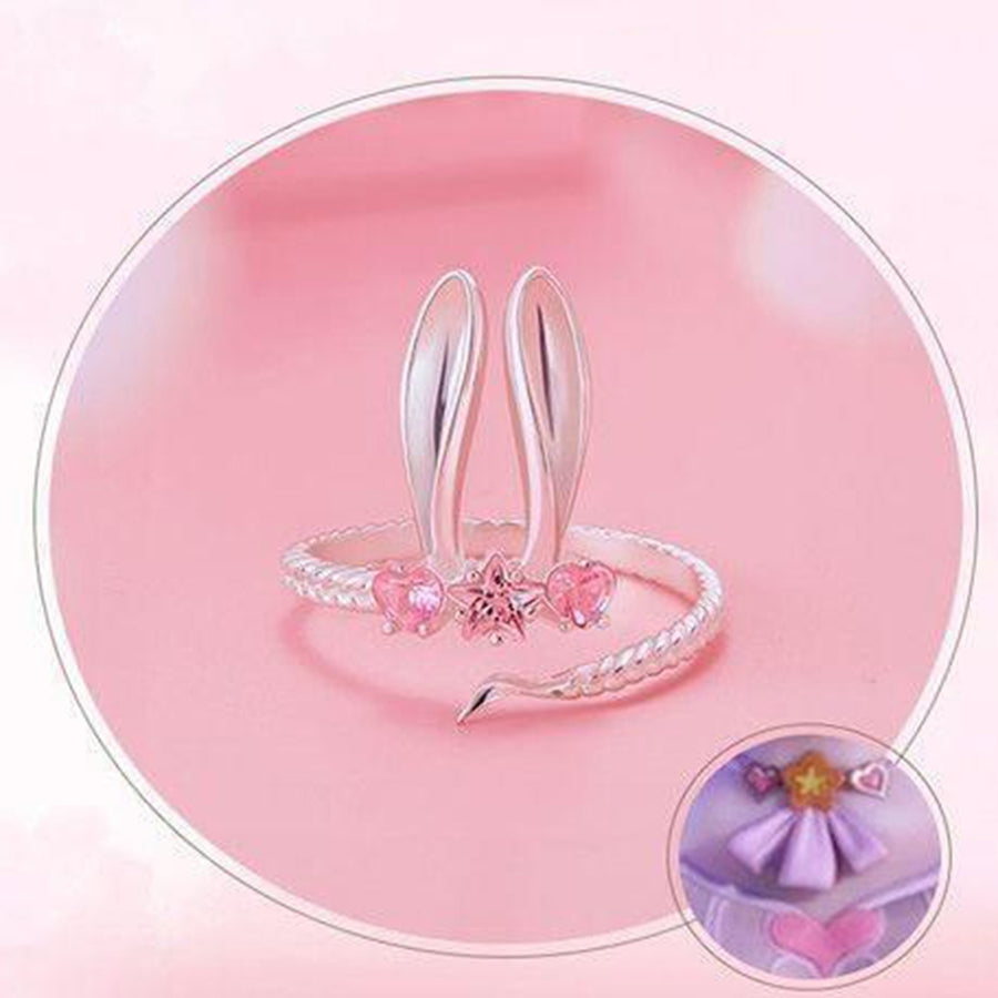 Women Ring Opening Cute Sweet Valentines Day Gift Pink Rhinestone Embedded Rabbit Finger Ring Fashion Jewelry Image 1