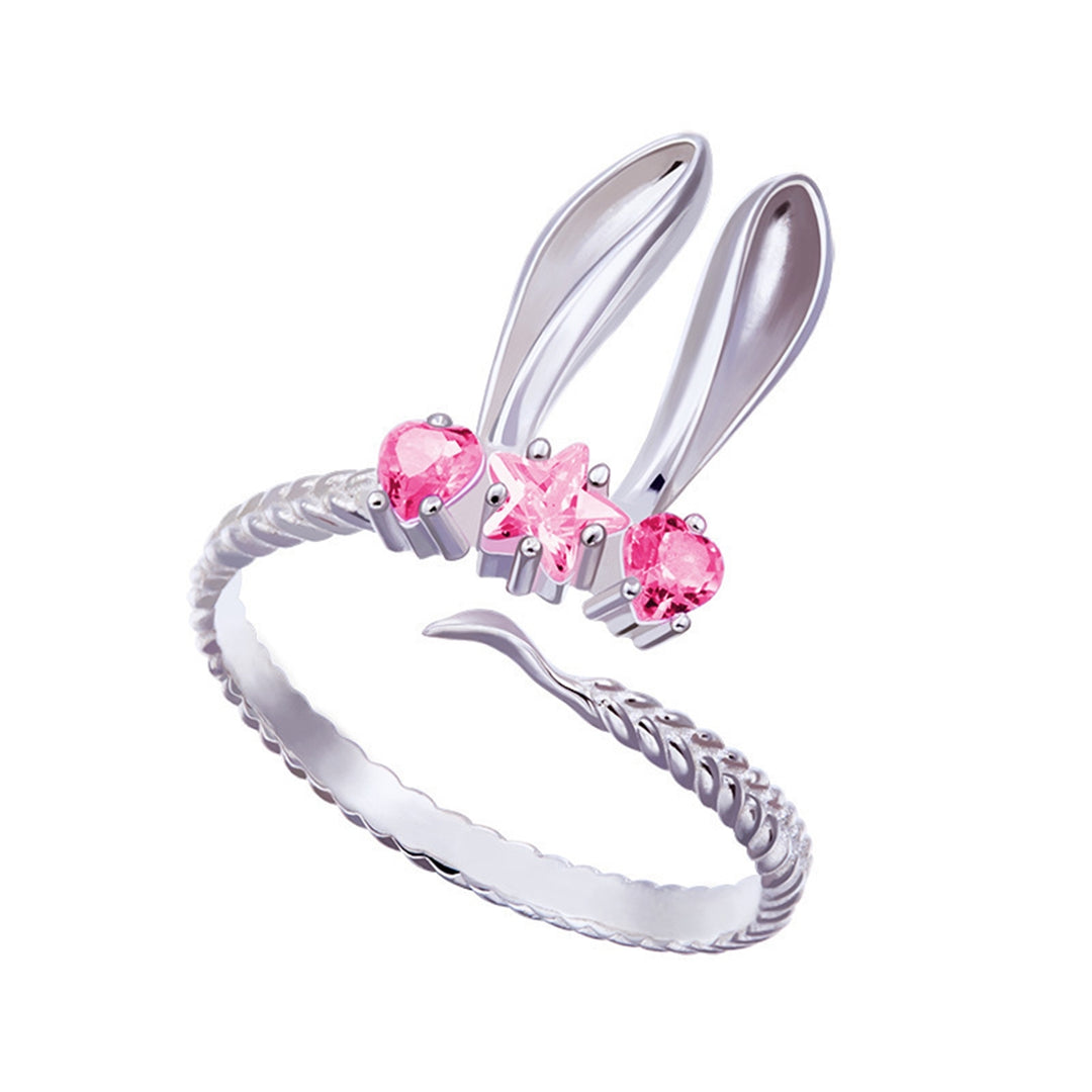 Women Ring Opening Cute Sweet Valentines Day Gift Pink Rhinestone Embedded Rabbit Finger Ring Fashion Jewelry Image 4