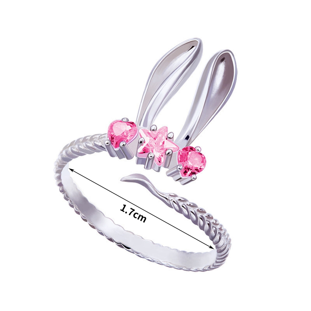 Women Ring Opening Cute Sweet Valentines Day Gift Pink Rhinestone Embedded Rabbit Finger Ring Fashion Jewelry Image 6