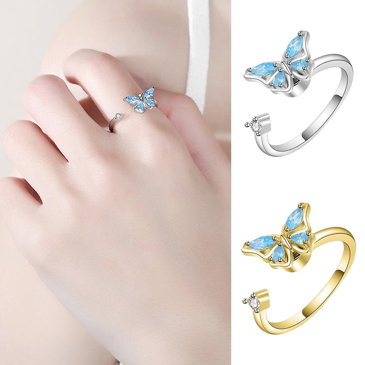 Finger Ring Geometric Charming Niche Electroplating Opening Decoration Unfading Rotatable Butterfly Open Ring Women Image 4