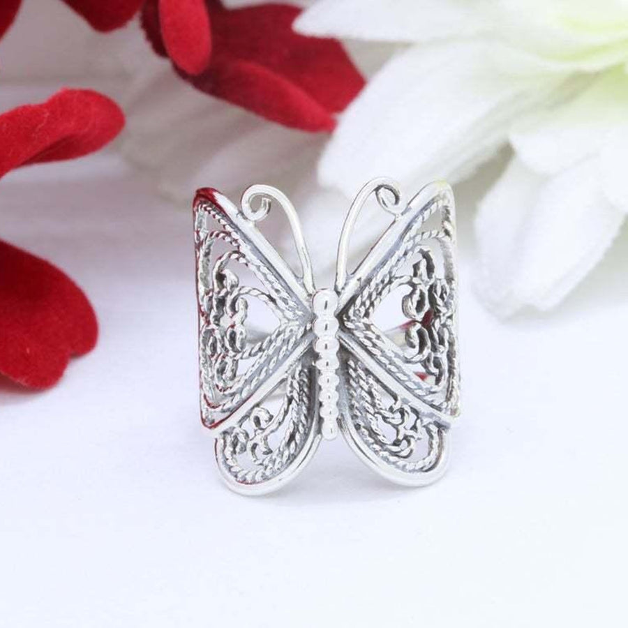 Women Ring Carving Elegant Hypoallergenic Golden Silver Color Retro Butterflies Finger Ring Fashion Jewelry Image 1