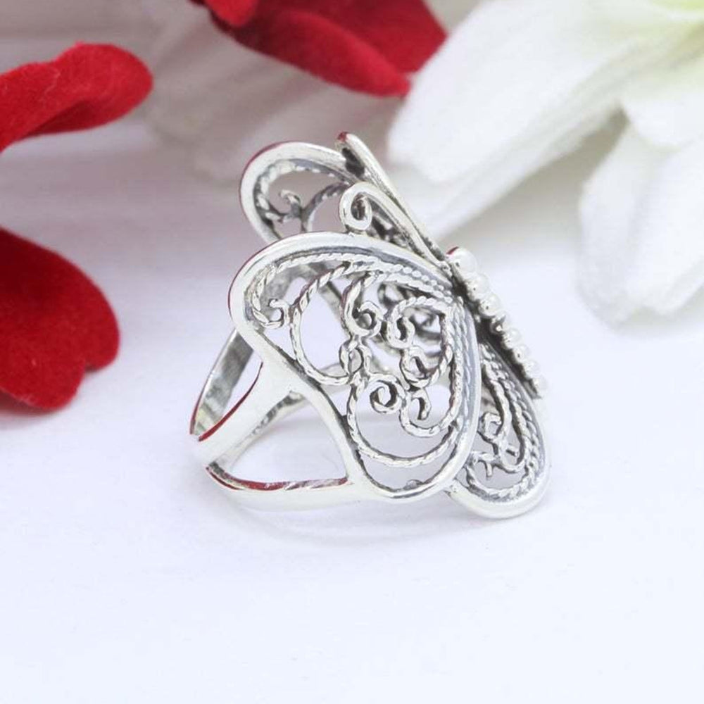 Women Ring Carving Elegant Hypoallergenic Golden Silver Color Retro Butterflies Finger Ring Fashion Jewelry Image 2