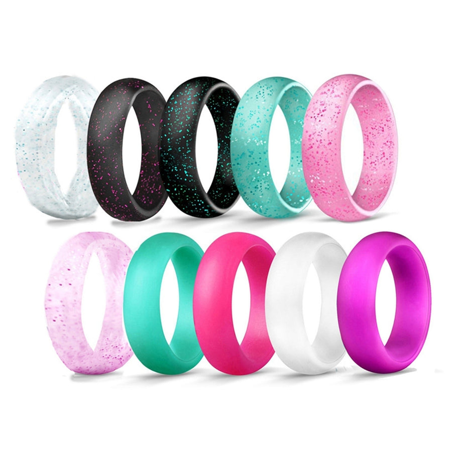 10Pcs Couple Ring Beautifully Versatile Flexible Smooth Decorative Silicone Flash Powder Women Ring Daily Use Image 1