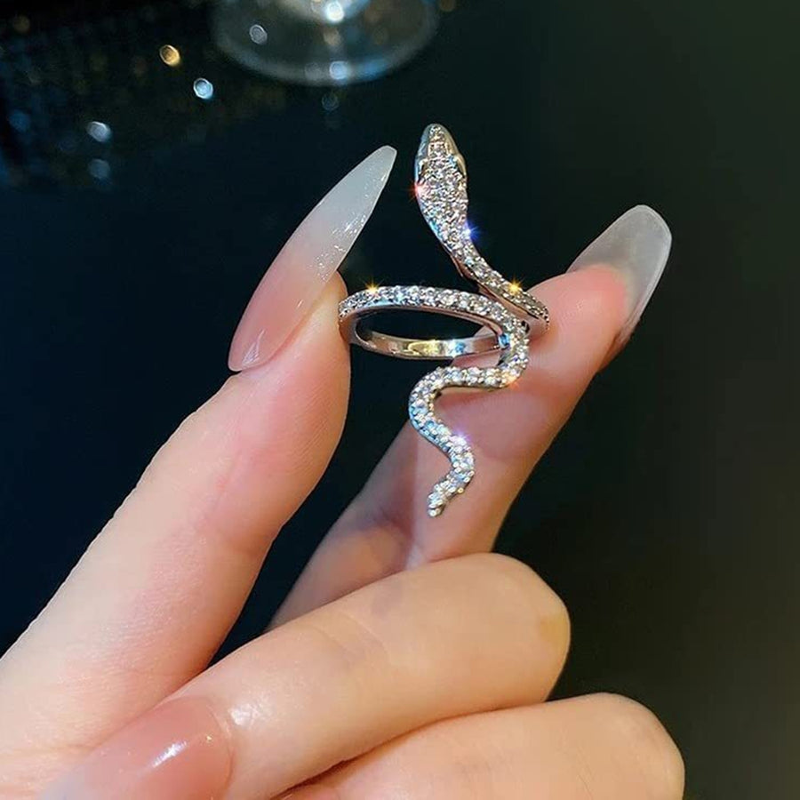 Women Ring Shiny Elegant Charming Dress Up All Match Snake Shape Rhinestone Ring Daily Life Image 1