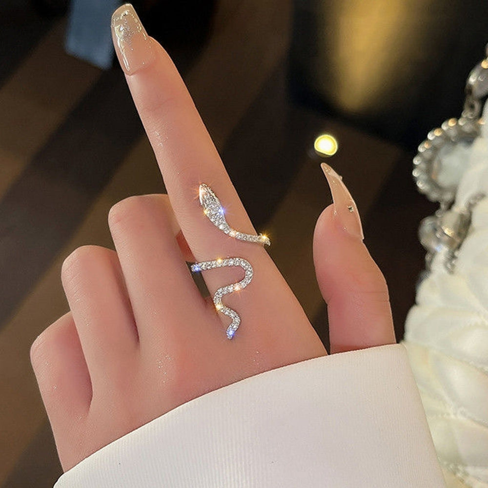 Women Ring Shiny Elegant Charming Dress Up All Match Snake Shape Rhinestone Ring Daily Life Image 2