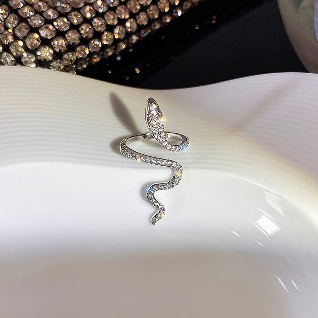 Women Ring Shiny Elegant Charming Dress Up All Match Snake Shape Rhinestone Ring Daily Life Image 4