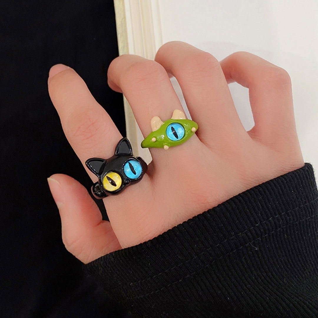 Open Ring Lovely Cartoon Adjustable Wear-Resistant Geometric Dress Up Hypoallergenic Cat Eyes Open Couple Ring Jewelry Image 1