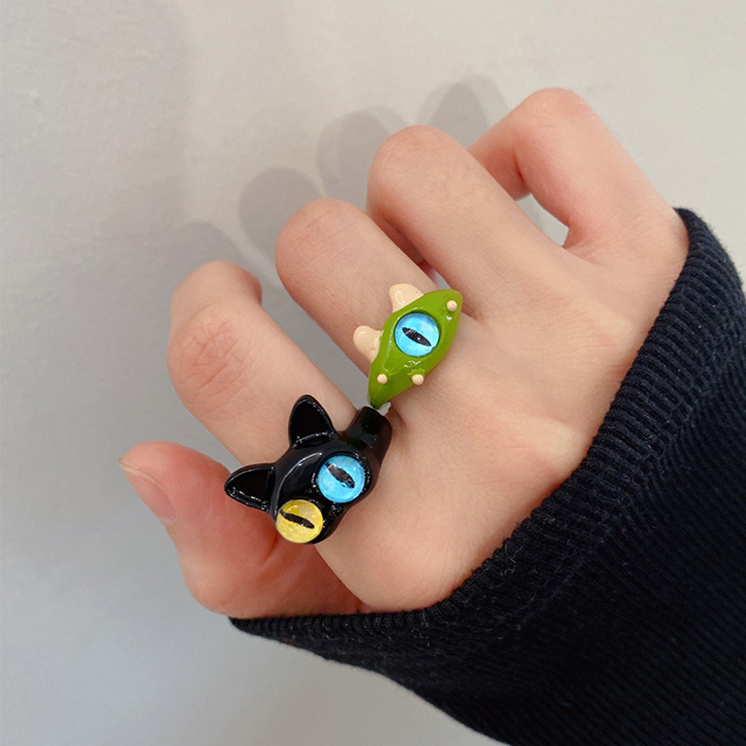 Open Ring Lovely Cartoon Adjustable Wear-Resistant Geometric Dress Up Hypoallergenic Cat Eyes Open Couple Ring Jewelry Image 4