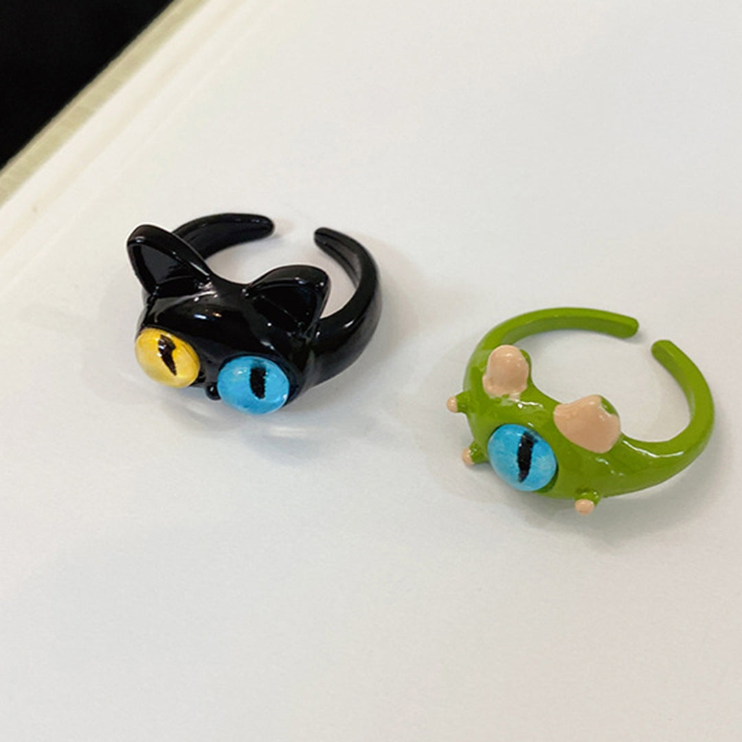 Open Ring Lovely Cartoon Adjustable Wear-Resistant Geometric Dress Up Hypoallergenic Cat Eyes Open Couple Ring Jewelry Image 6