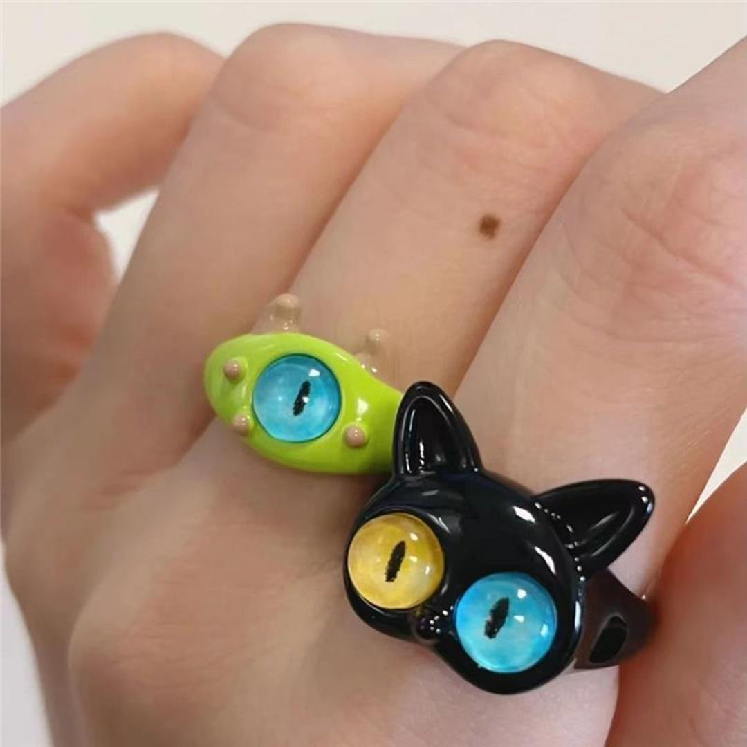 Open Ring Lovely Cartoon Adjustable Wear-Resistant Geometric Dress Up Hypoallergenic Cat Eyes Open Couple Ring Jewelry Image 8