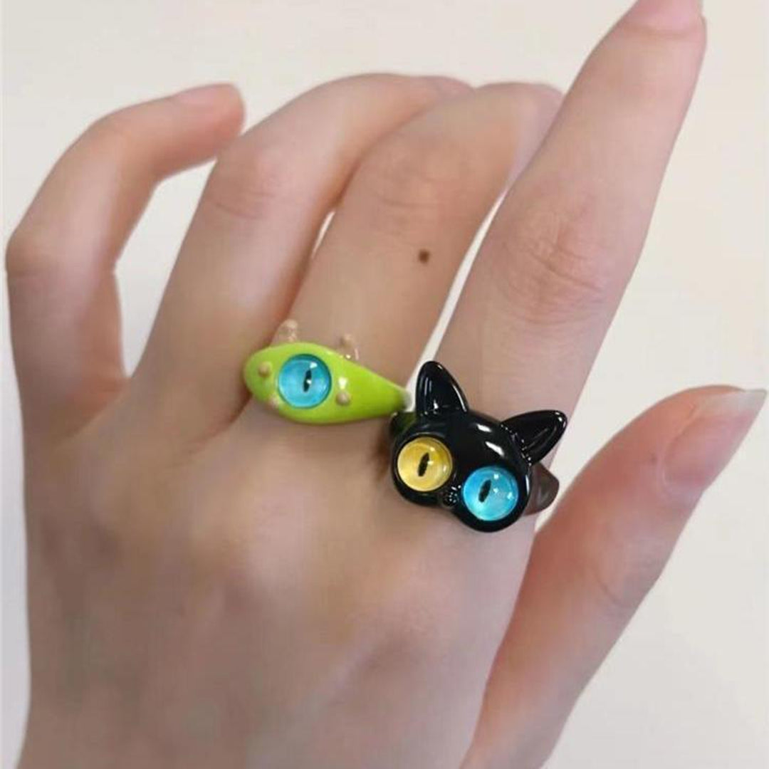 Open Ring Lovely Cartoon Adjustable Wear-Resistant Geometric Dress Up Hypoallergenic Cat Eyes Open Couple Ring Jewelry Image 9