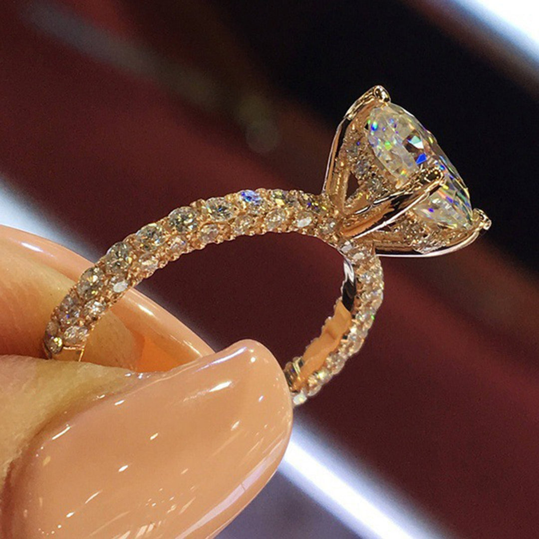 Women Ring Shining Rhinestone Geometric High Polished Eye-catching Decoration Hypoallergenic Finger Ring Wedding Image 2