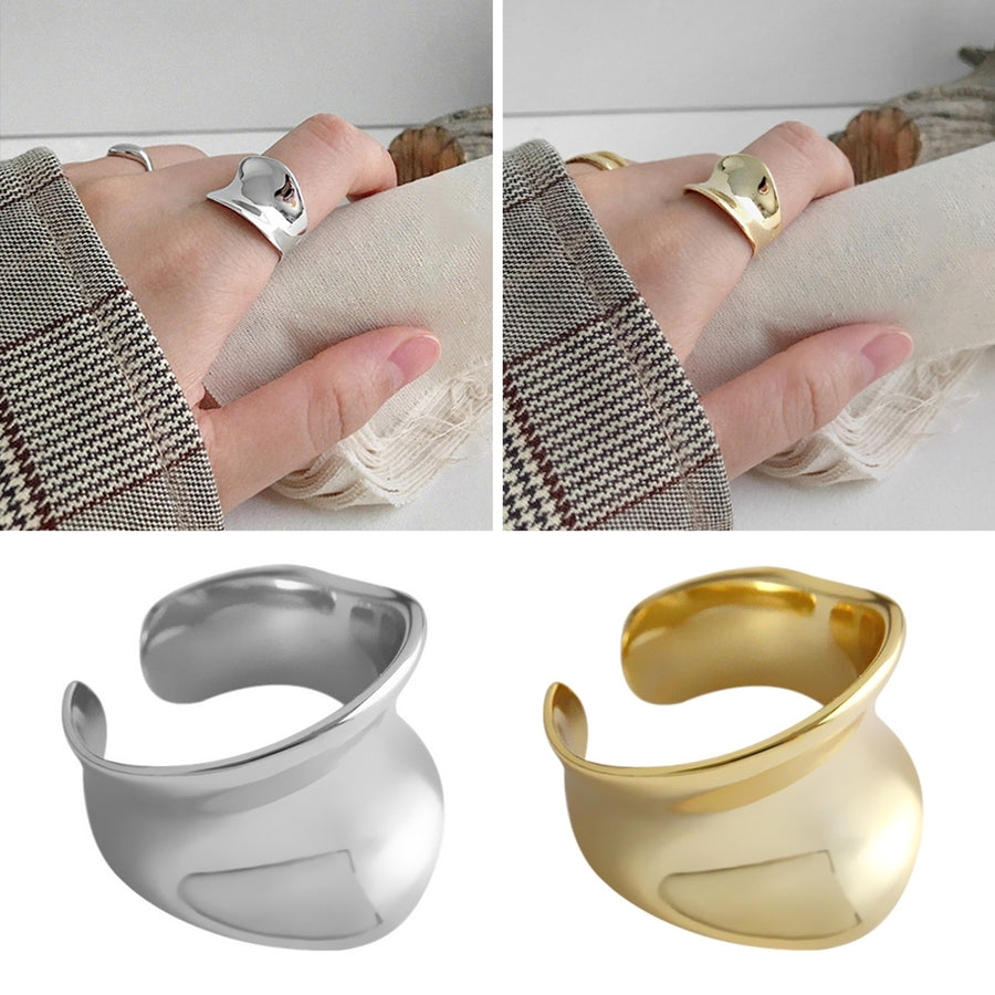 Shiny Concave Surface Women Ring Punk Hip Hop Polished Geometric Open Adjustable Ladies Finger Ring Fashion Jewelry Gift Image 1