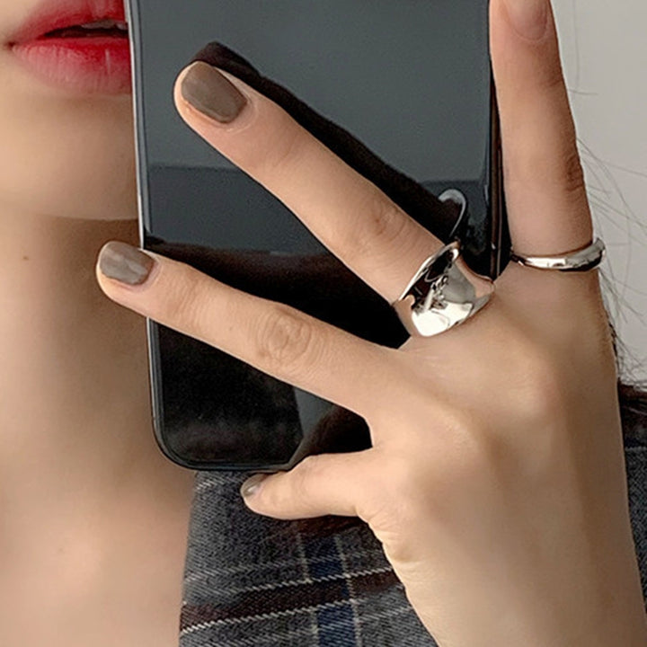 Shiny Concave Surface Women Ring Punk Hip Hop Polished Geometric Open Adjustable Ladies Finger Ring Fashion Jewelry Gift Image 12