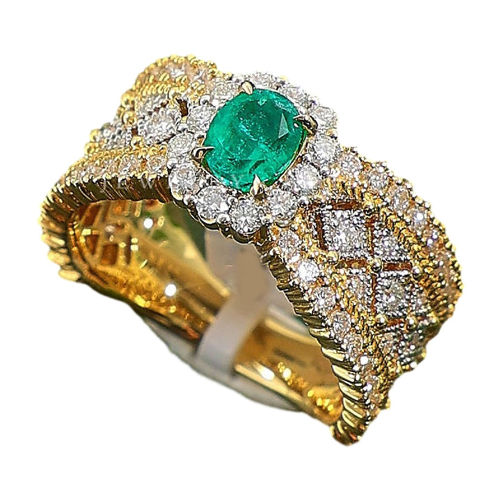 Women Open Ring Faux Emerald Rhinestone Decor Adjustable Hollow Rhombus Texture Royal Style High-end Luxury Lady Prom Image 3