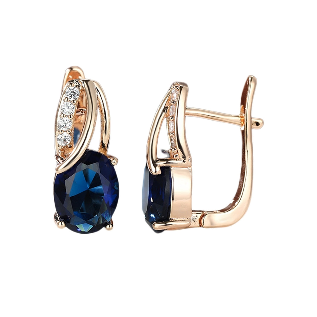 1 Pair Women Earrings Oval-shaped Cubic Zirconia Jewelry Bright Luster Long Lasting Buckle Earrings for Wedding Image 4