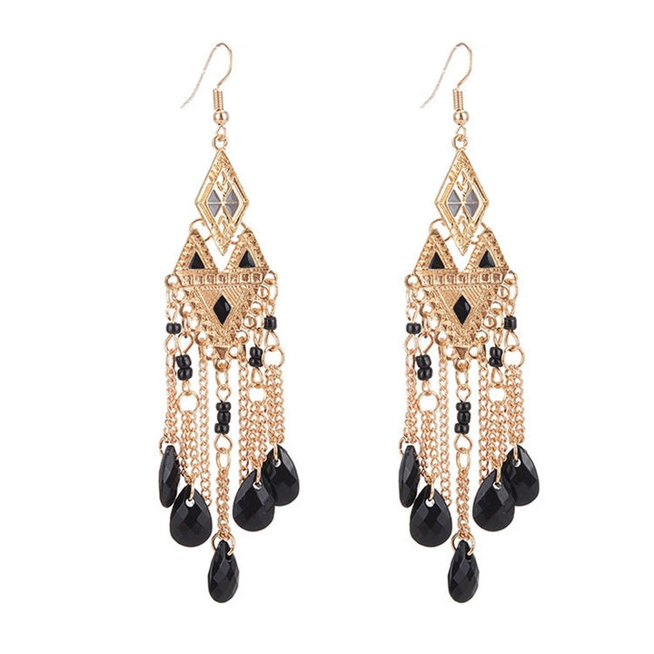 1 Pair Lady Earrings Tassel Chain Shiny Faux Crystal Drop Earrings for Prom Image 1