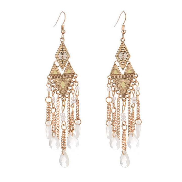 1 Pair Lady Earrings Tassel Chain Shiny Faux Crystal Drop Earrings for Prom Image 3