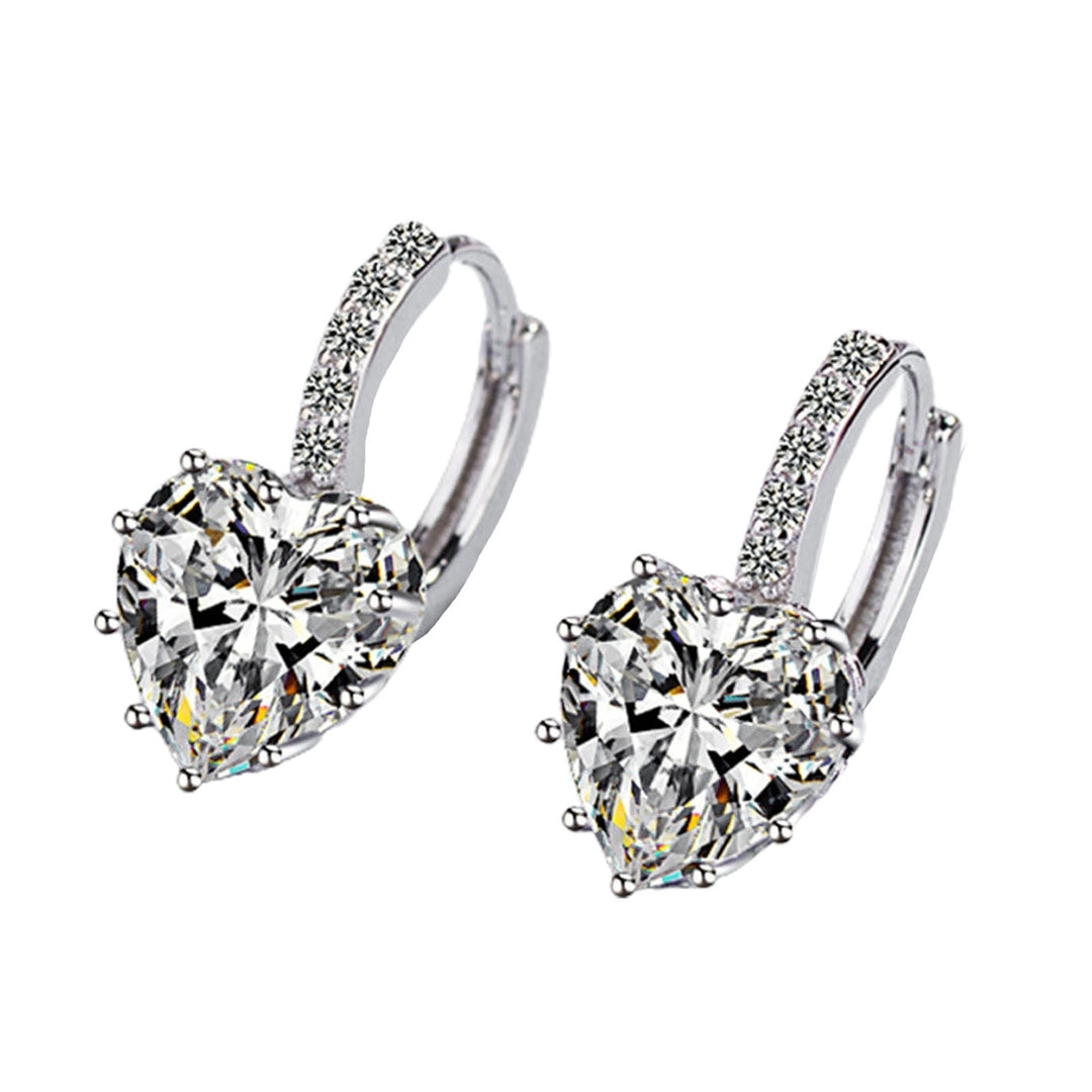 1 Pair Women Dangle Earrings Love Heart Rhinestone Jewelry Korean Style Sparkling Hoop Earrings for Daily Wear Image 3