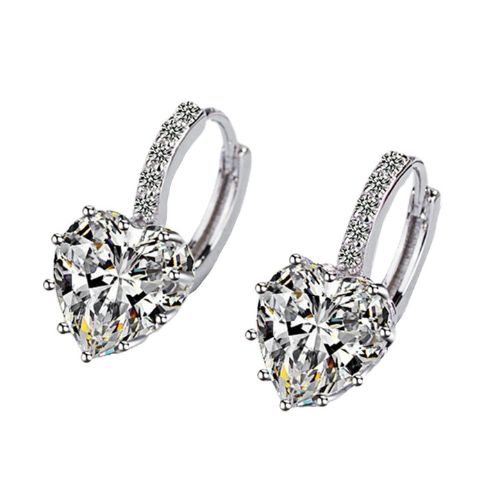 1 Pair Women Dangle Earrings Love Heart Rhinestone Jewelry Korean Style Sparkling Hoop Earrings for Daily Wear Image 1