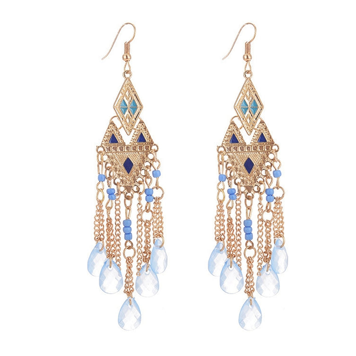 1 Pair Lady Earrings Tassel Chain Shiny Faux Crystal Drop Earrings for Prom Image 4