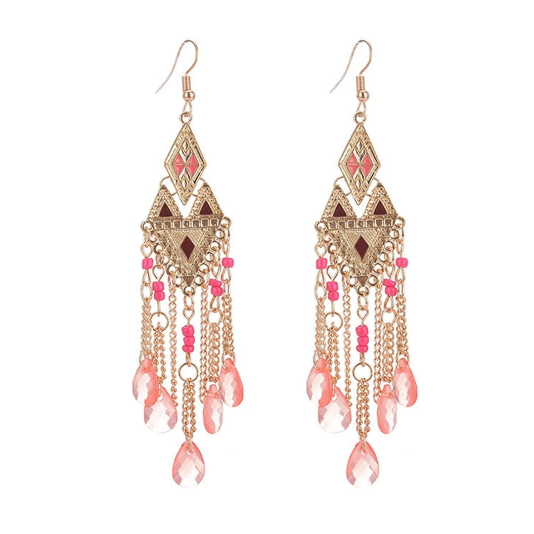 1 Pair Lady Earrings Tassel Chain Shiny Faux Crystal Drop Earrings for Prom Image 1