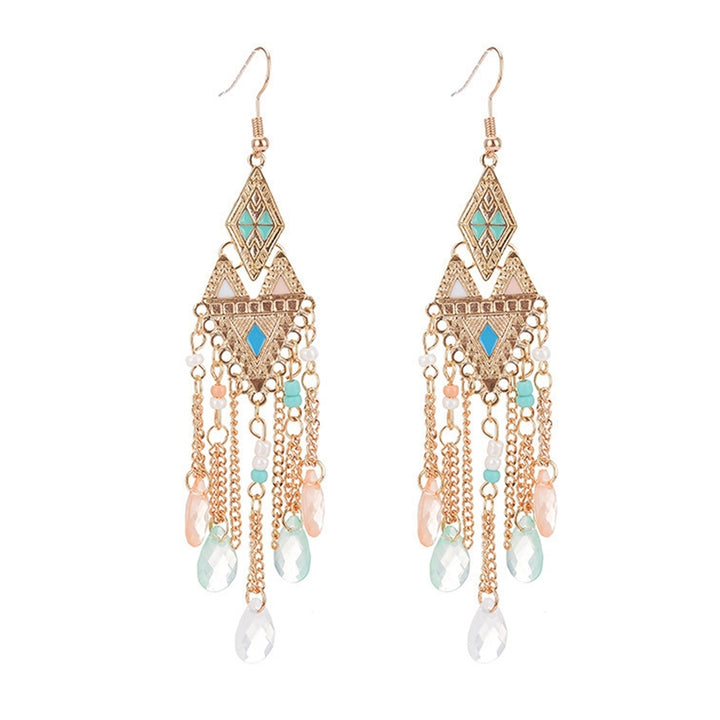 1 Pair Lady Earrings Tassel Chain Shiny Faux Crystal Drop Earrings for Prom Image 6