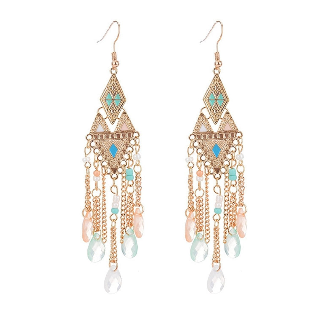 1 Pair Lady Earrings Tassel Chain Shiny Faux Crystal Drop Earrings for Prom Image 1