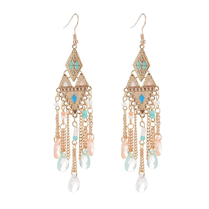 1 Pair Lady Earrings Tassel Chain Shiny Faux Crystal Drop Earrings for Prom Image 1