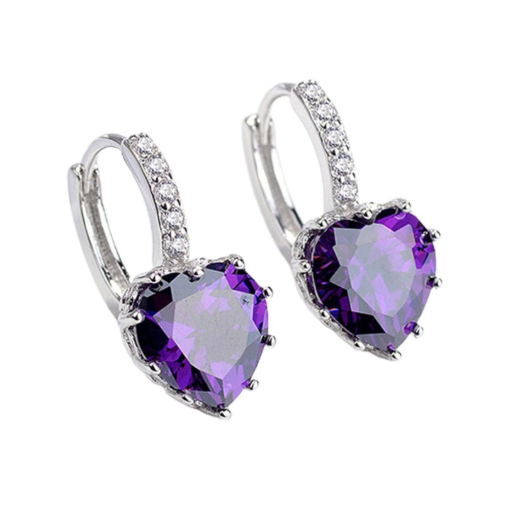 1 Pair Women Dangle Earrings Love Heart Rhinestone Jewelry Korean Style Sparkling Hoop Earrings for Daily Wear Image 1