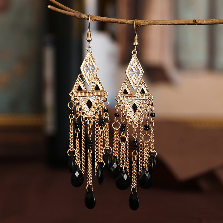 1 Pair Lady Earrings Tassel Chain Shiny Faux Crystal Drop Earrings for Prom Image 7