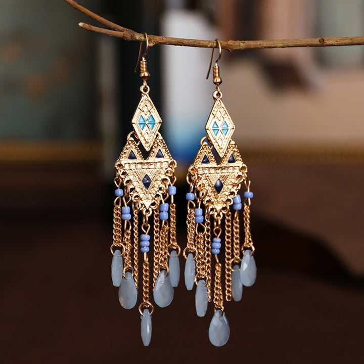 1 Pair Lady Earrings Tassel Chain Shiny Faux Crystal Drop Earrings for Prom Image 8