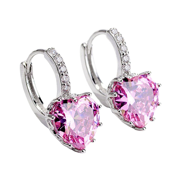 1 Pair Women Dangle Earrings Love Heart Rhinestone Jewelry Korean Style Sparkling Hoop Earrings for Daily Wear Image 8