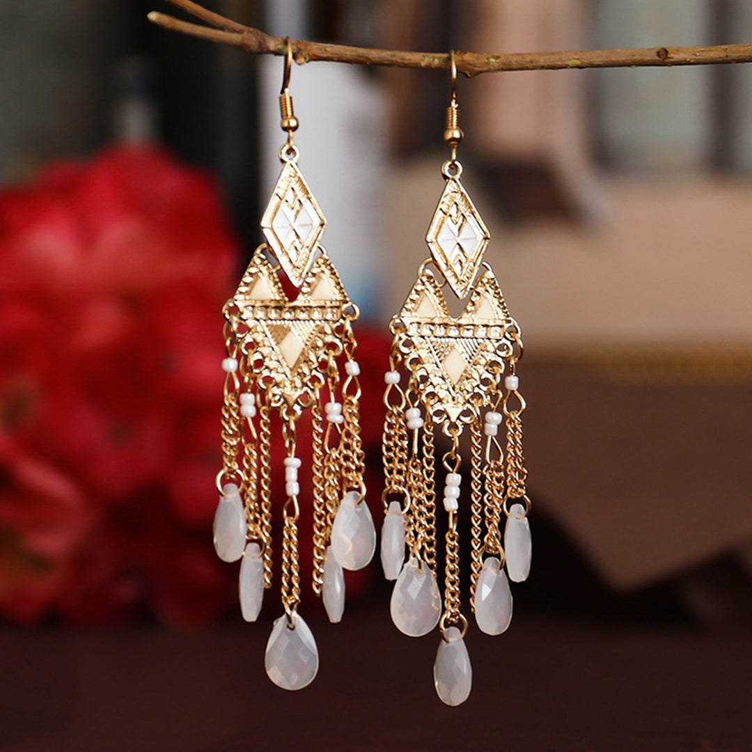1 Pair Lady Earrings Tassel Chain Shiny Faux Crystal Drop Earrings for Prom Image 9