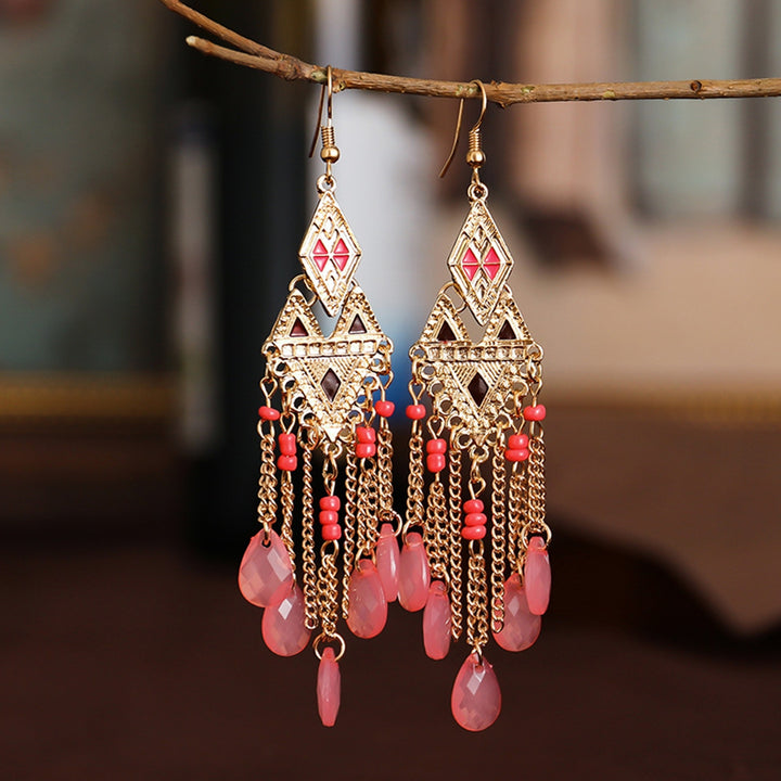 1 Pair Lady Earrings Tassel Chain Shiny Faux Crystal Drop Earrings for Prom Image 10