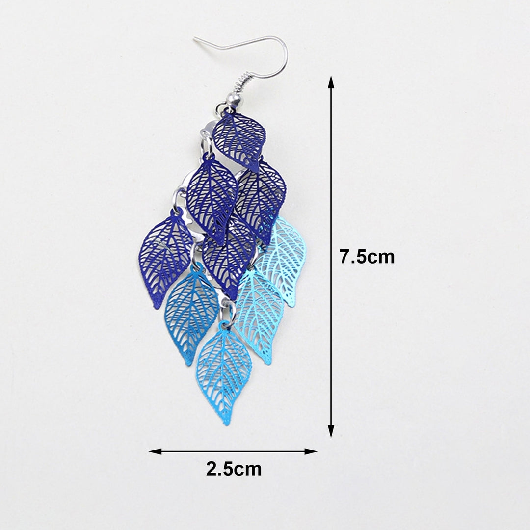 1 Pair Lady Earrings Leaf Shape Long Exquisite Creative Drop Earrings for Prom Image 12