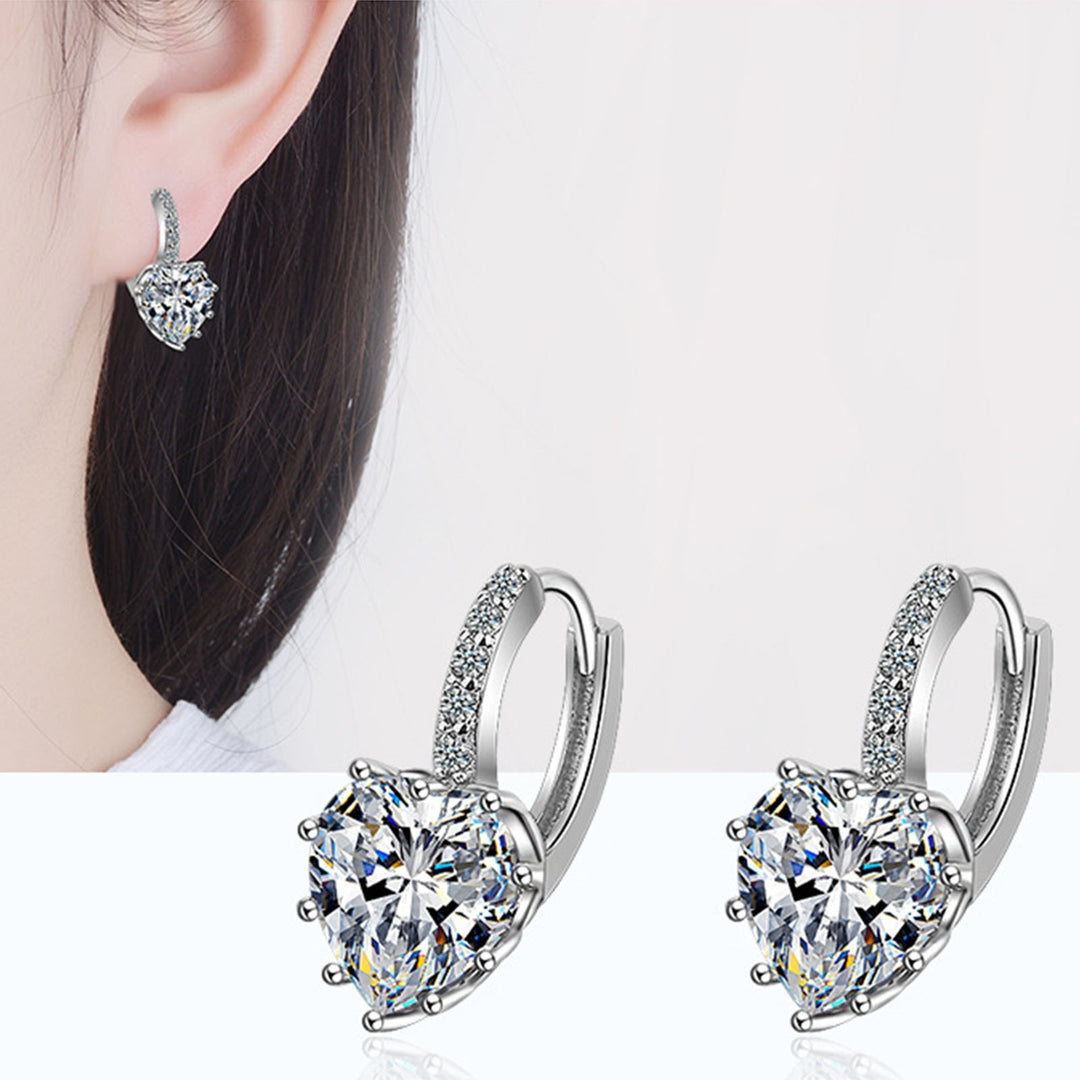 1 Pair Women Dangle Earrings Love Heart Rhinestone Jewelry Korean Style Sparkling Hoop Earrings for Daily Wear Image 11