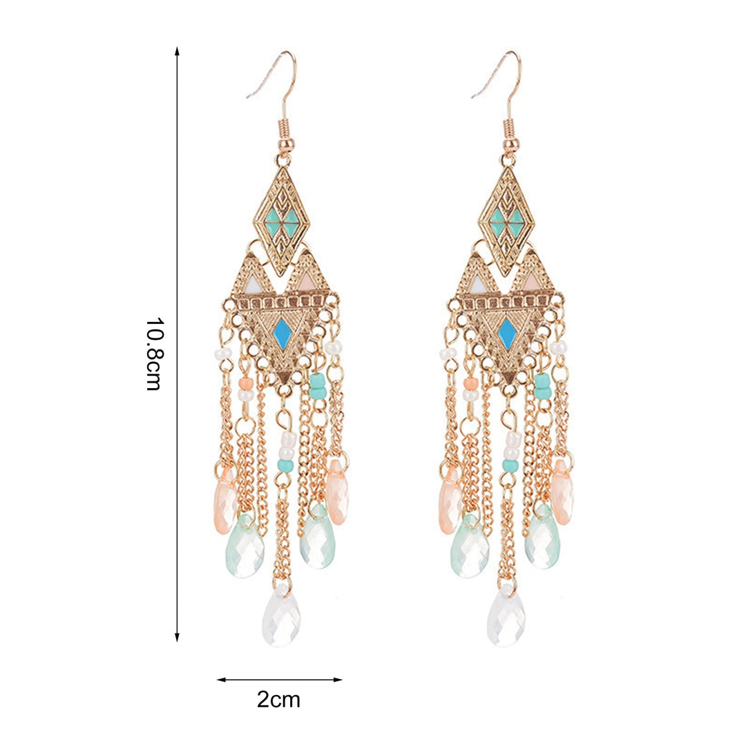 1 Pair Lady Earrings Tassel Chain Shiny Faux Crystal Drop Earrings for Prom Image 11