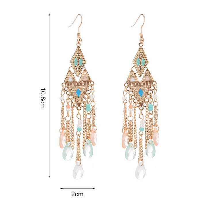 1 Pair Lady Earrings Tassel Chain Shiny Faux Crystal Drop Earrings for Prom Image 11