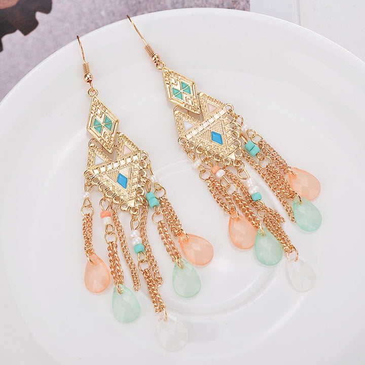 1 Pair Lady Earrings Tassel Chain Shiny Faux Crystal Drop Earrings for Prom Image 12