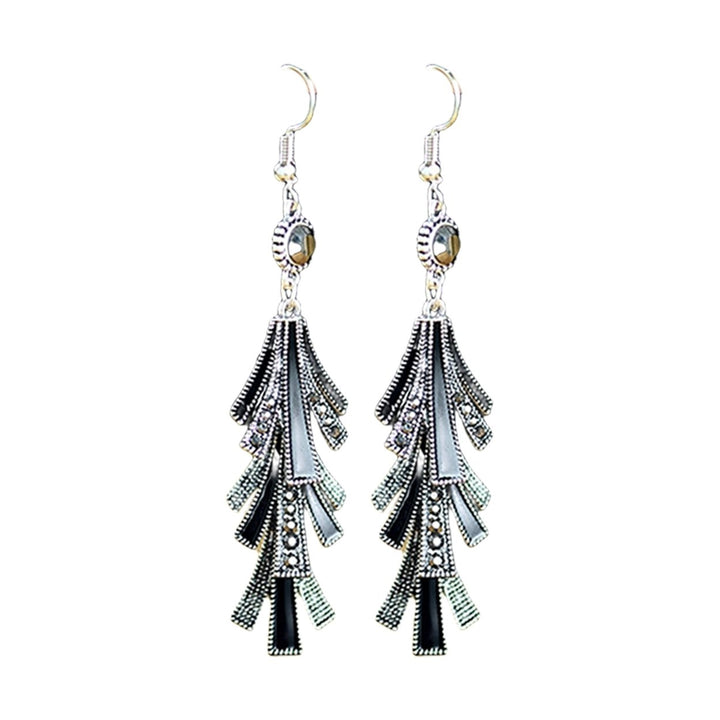 1 Pair Women Earrings Alloy Tassel Chinese Style Long-lasting Dangle Earrings for Prom Image 1