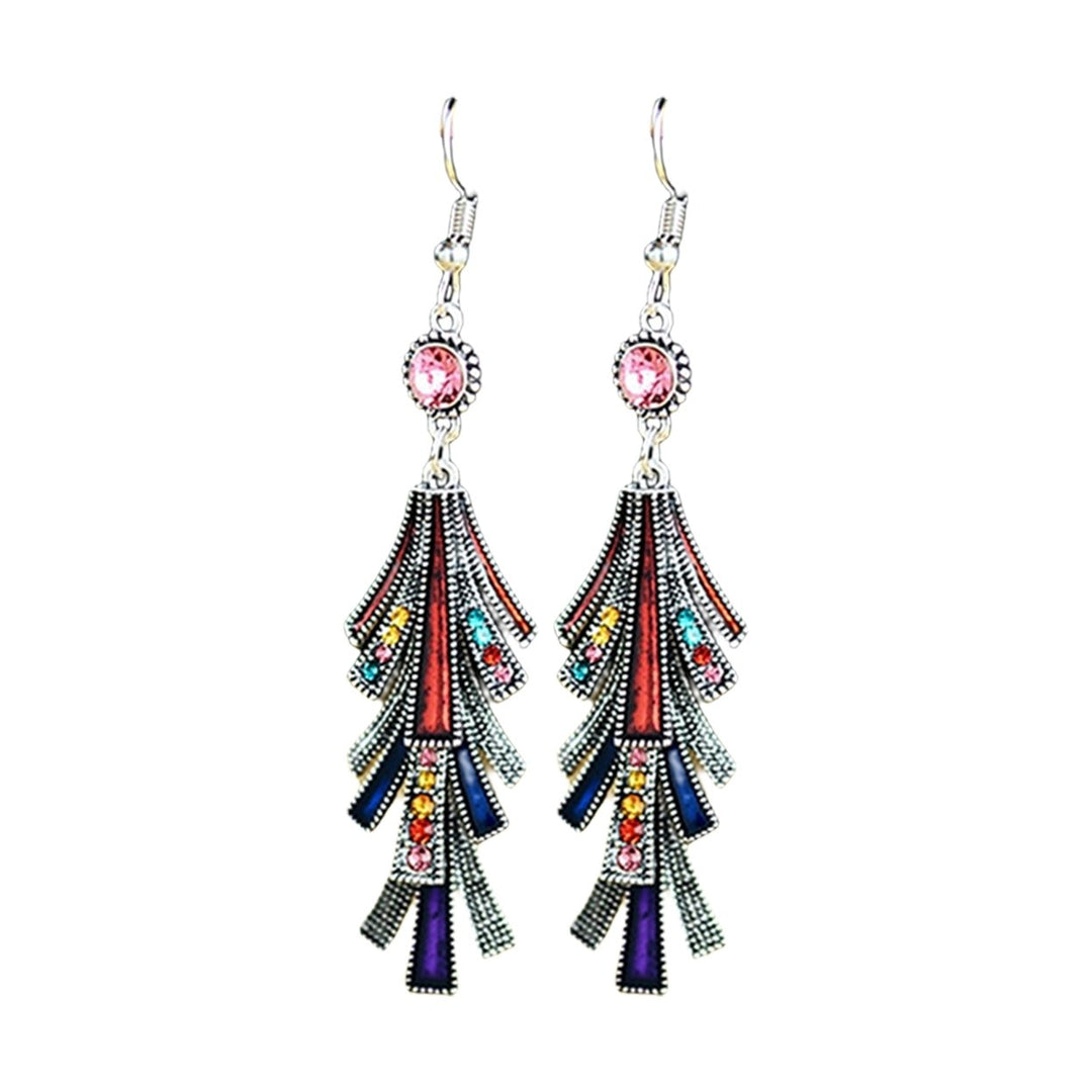 1 Pair Women Earrings Alloy Tassel Chinese Style Long-lasting Dangle Earrings for Prom Image 1