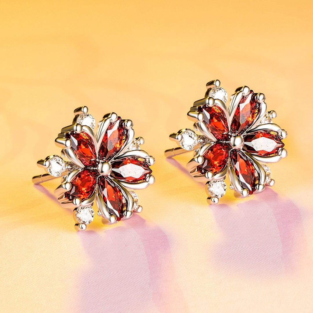 1 Pair Stud Earrings Cherry Decoration Jewelry Sparkling Flower Shape Stud Earrings Birthday Gift Image 1