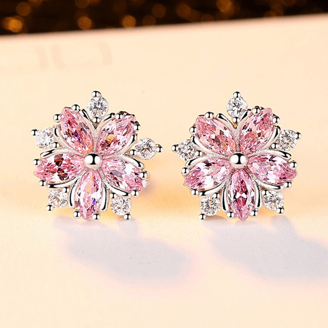 1 Pair Stud Earrings Cherry Decoration Jewelry Sparkling Flower Shape Stud Earrings Birthday Gift Image 3