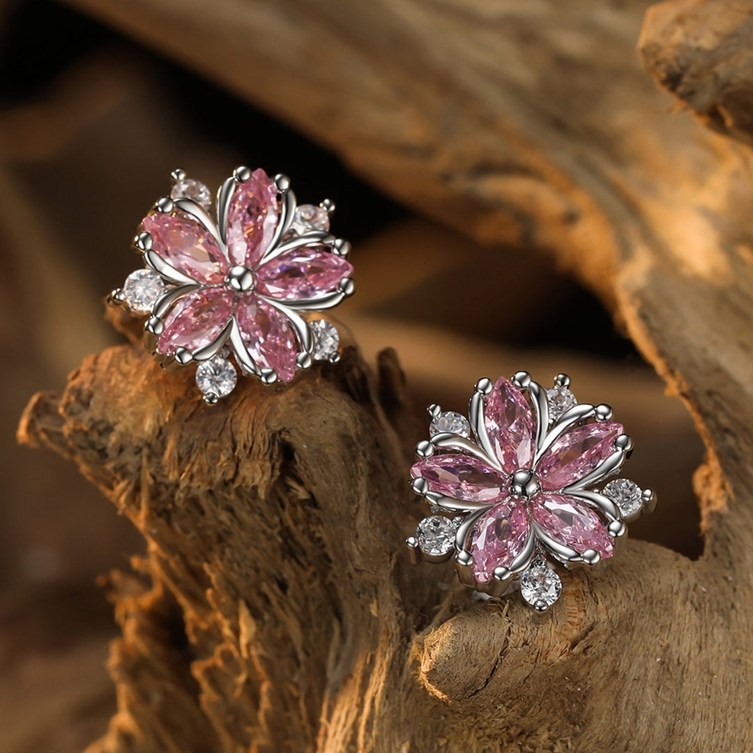 1 Pair Stud Earrings Cherry Decoration Jewelry Sparkling Flower Shape Stud Earrings Birthday Gift Image 4