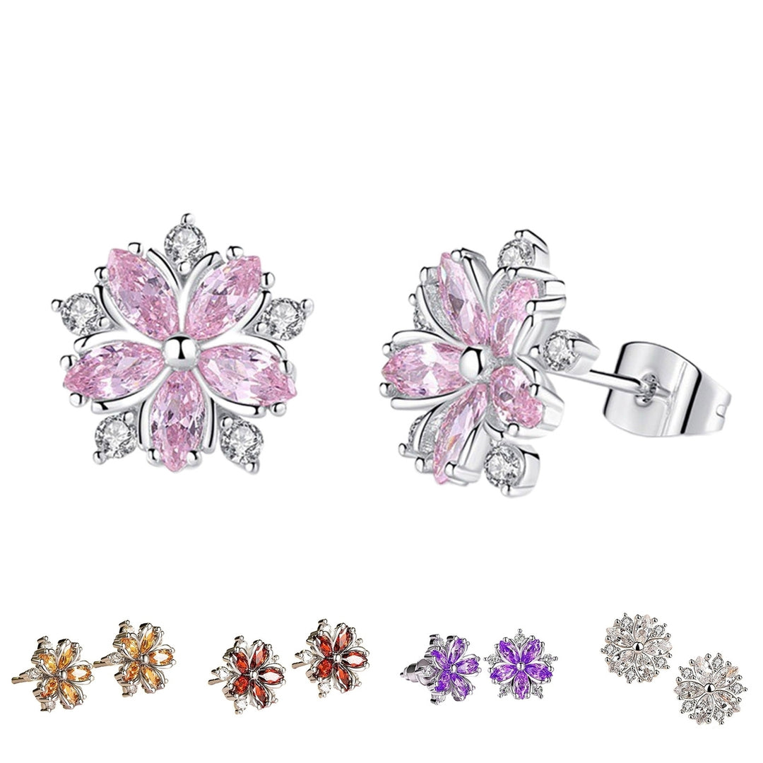 1 Pair Stud Earrings Cherry Decoration Jewelry Sparkling Flower Shape Stud Earrings Birthday Gift Image 8