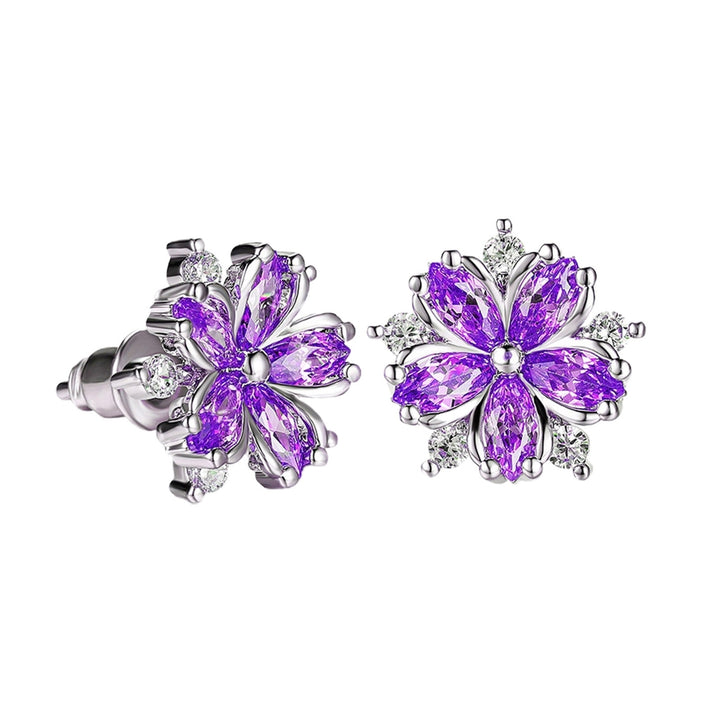 1 Pair Stud Earrings Cherry Decoration Jewelry Sparkling Flower Shape Stud Earrings Birthday Gift Image 9