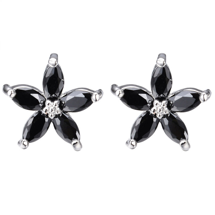1 Pair Stud Earrings Flower Shape Colored Rhinestones Jewelry Korean Style Sparkling Ear Studs for Daily Wear Image 2