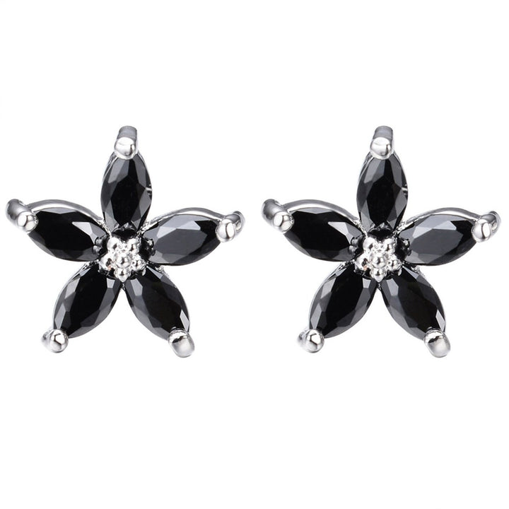 1 Pair Stud Earrings Flower Shape Colored Rhinestones Jewelry Korean Style Sparkling Ear Studs for Daily Wear Image 1